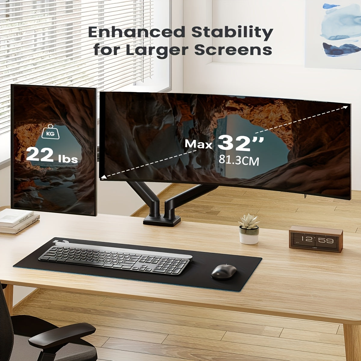 Adjustable 13-32 Inch Gas Spring Monitor Arm Mount, Full Motion Swivel/Rotate, Ergonomic Home Office Computer Stand with Clamp/Grommet - Perfect for 4.4 to 19.8 Lbs Monitors, Space-Saving Design for Comfortable Working Experience