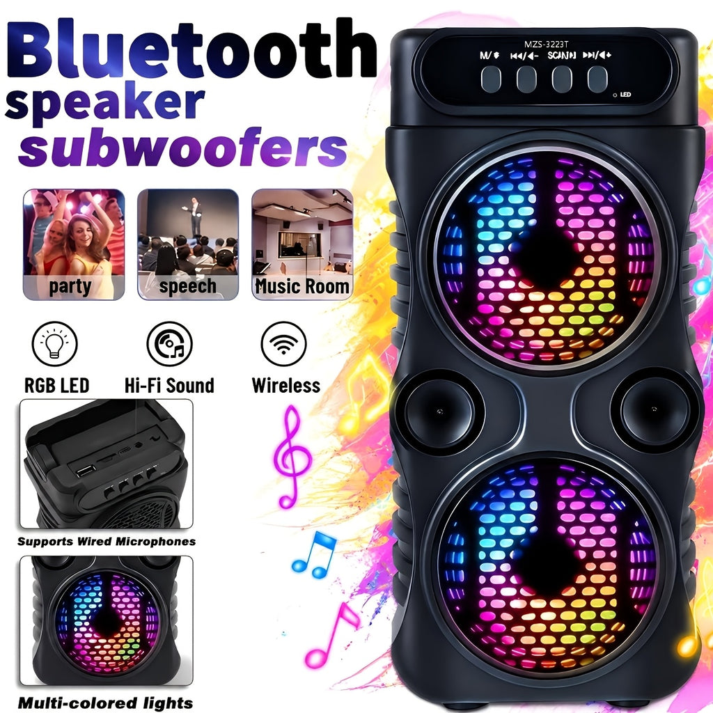 6600W Dual 3 Inch Wireless Speaker with LED Lights Colorful Lighting Effects Supports USB TF Card FM AUX Long Playtime Suitable for Christmas Parties Valentine'S Day Gifts Graduation Events Outdoor Concerts Desktop Gaming Disco Nights Compact Design