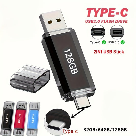 KEXIN USB 2.0 Versatile 2-in-1 USB 2.0 & Type-C Flash Drive - Rotatable Memory Stick For Phones, Available In 128GB/64GB/32GB Sizes