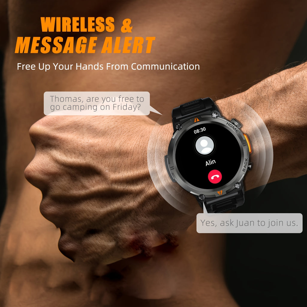 JELLOO Sports Smart Watch For Men, LED Lighting Smart Watch With Wireless (Answer/Make Calls), Outdoor Sports Watches Fitness Tracker With Pedometer Tactical Smartwatch For iPhone & Android Phone