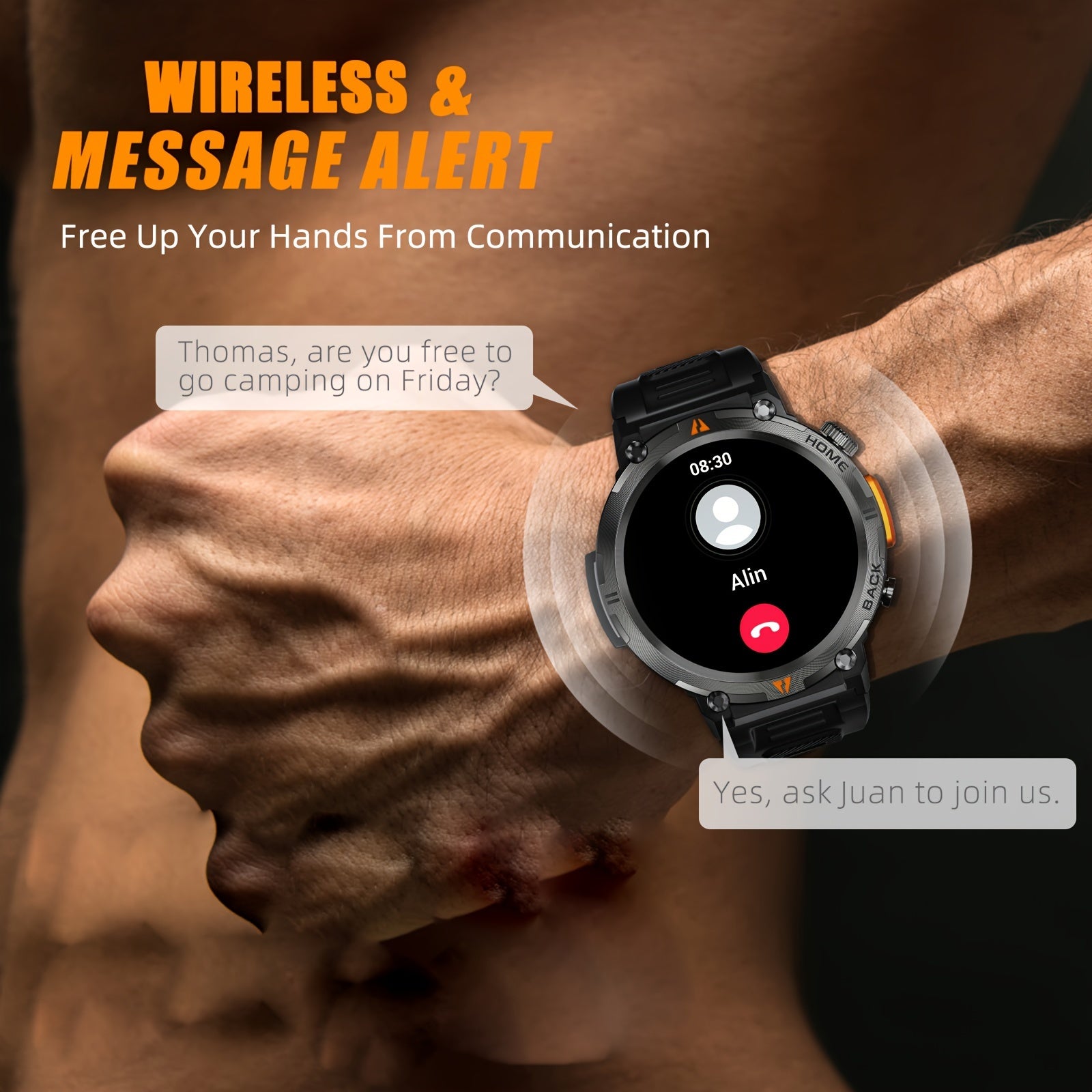 JELLOO Sports Smart Watch For Men, LED Lighting Smart Watch With Wireless (Answer/Make Calls), Outdoor Sports Watches Fitness Tracker With Pedometer Tactical Smartwatch For iPhone & Android Phone