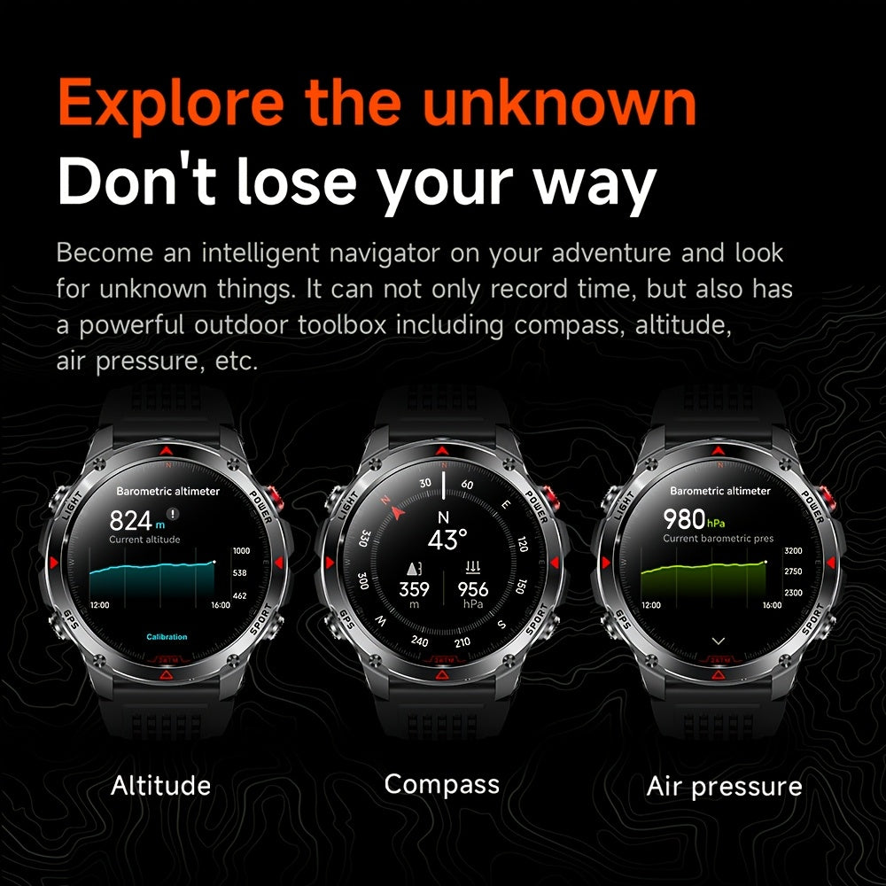 Men's Smartwatch, Outdoor Adventure Smart Bracelet with GPS Precision Positioning, IPX8 3ATM High Quality, Multi-Sport Tracking, Wireless Connectivity and Message Notifications for Android and iPhone Devices, 1.46-inch IPS Display, Christmas Gift