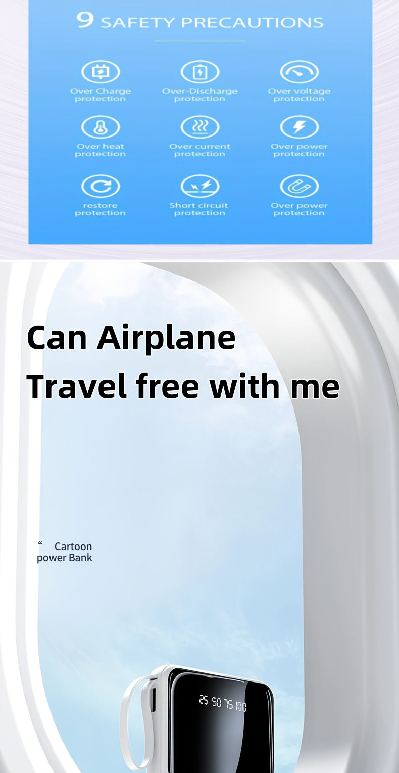 10000mAh This Mini Portable Power Bank Features A With A Built-in 4-in-1 Multifunction Cable. Supporting 5W Slow Charging/15W Fast Charging/22.5W Super Fast Charging, Perfect For Travel Business Keeping Your Devices Powered Anytime