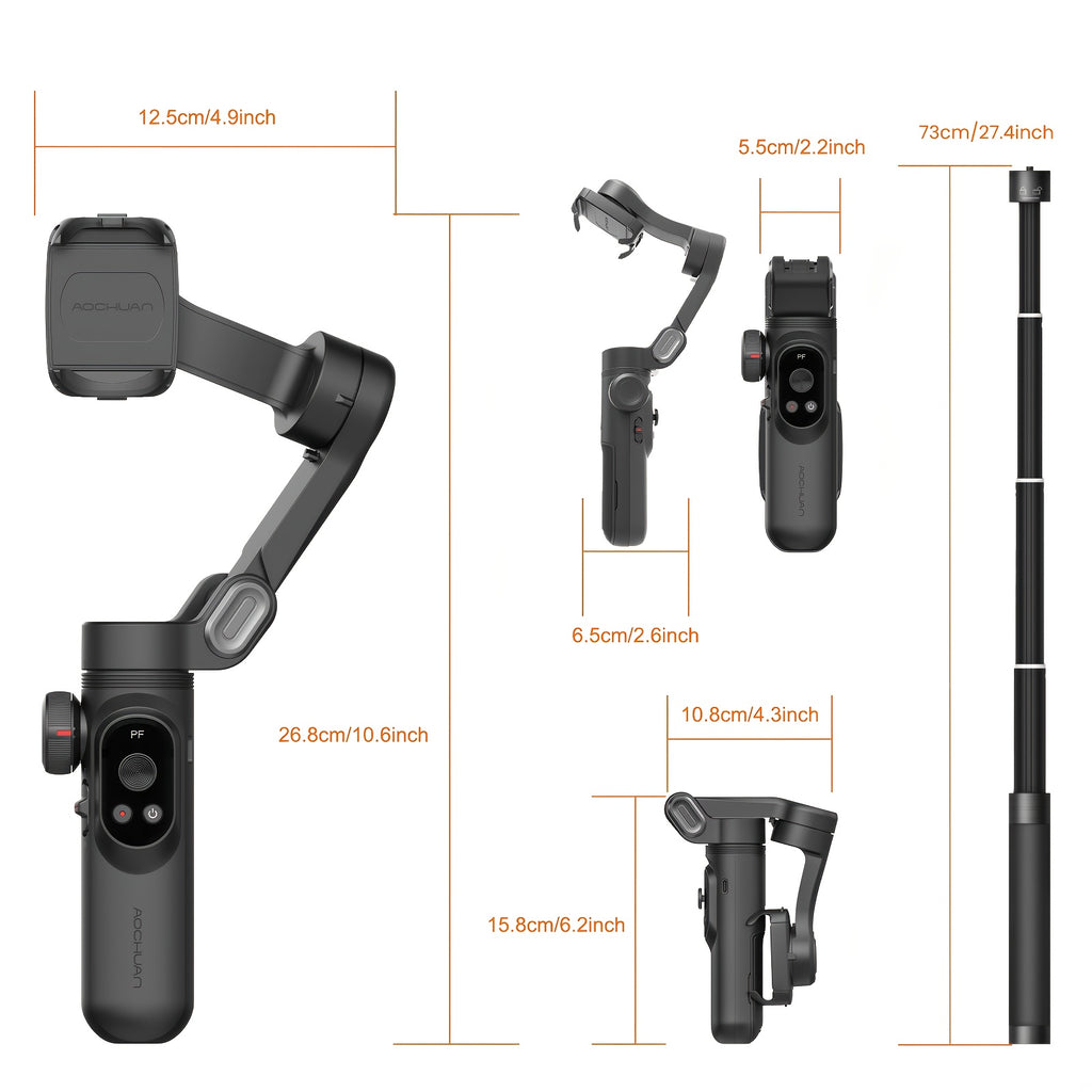 AOCHUAN Professional 3-Axis Gimbal Stabilizer for Smartphone W/Rgb Fill Light Extension Rod OLED Display Wireless Charging for Iphone 15 14 13 Pro/Max Youtube (Smart X Pro Combo1)