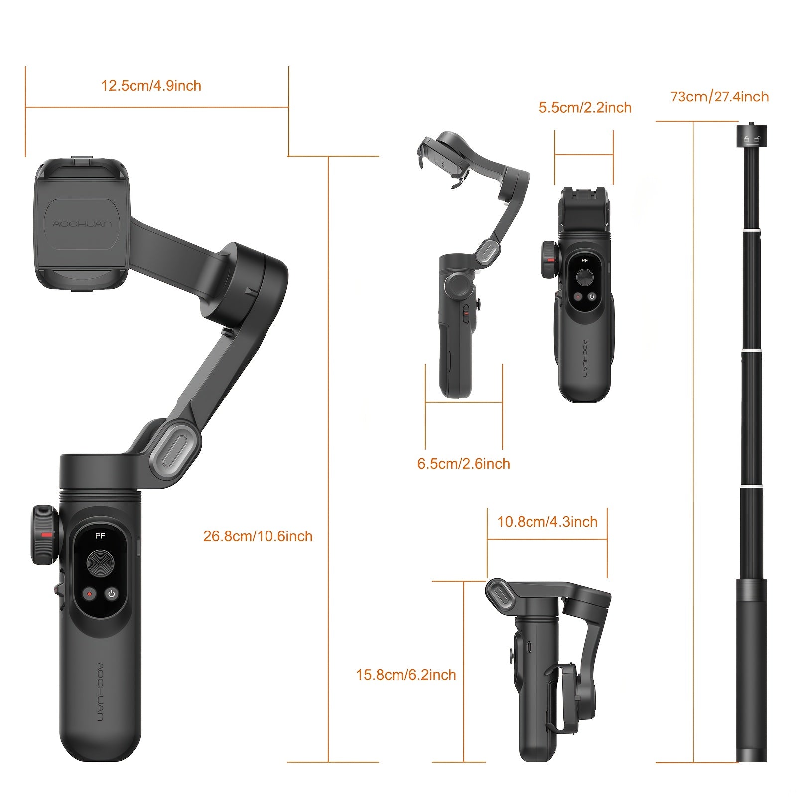 AOCHUAN Professional 3-Axis Gimbal Stabilizer for Smartphone W/Rgb Fill Light Extension Rod OLED Display Wireless Charging for Iphone 15 14 13 Pro/Max Youtube (Smart X Pro Combo1)