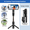 QAML A6 2025 Handheld Gimbal Stabilizer with Selfie Stick Tripod Stand, Wireless Remote, 1-Axis for Smartphone, 400mAh Rechargeable Lithium Polymer Battery, USB Charging, ABS Material, Compatible with iPhone & Android Devices