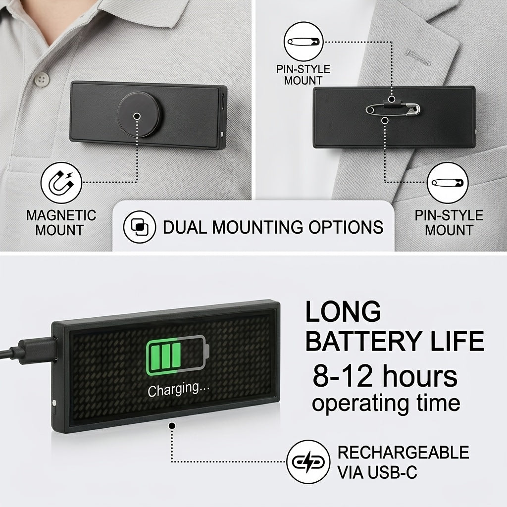 [Portable Signage] Wireless App-Controlled LED Badge with Programming - Rechargeable Scrolling Text/Logo, 48x12 Pixel Dynamic Display for Parties, Trade Shows, Events - Portable Signage Suitable for Restaurants, Shops, Hotels, Gifts