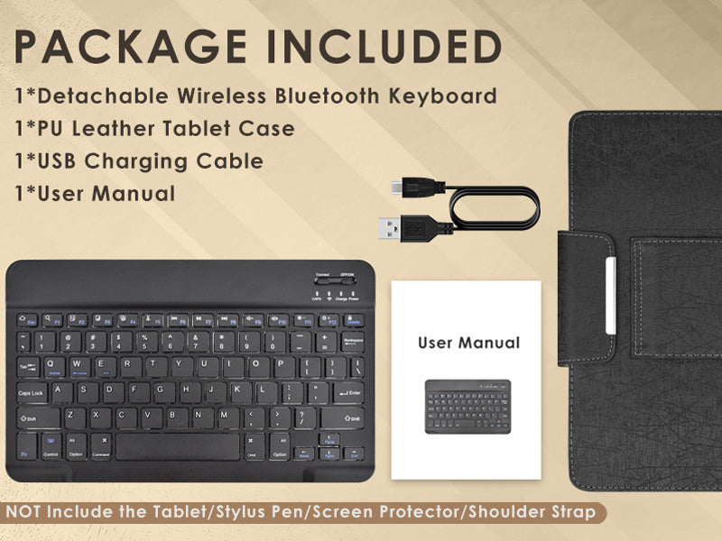 Universal 10.1 Inch Android Tablet Case with Keyboard, Removable Wireless Wireless Keyboard + PU Leather Folio Book Cover + Stand, Travel Portable Sleeve for Ios/Android/Windows System Tablet