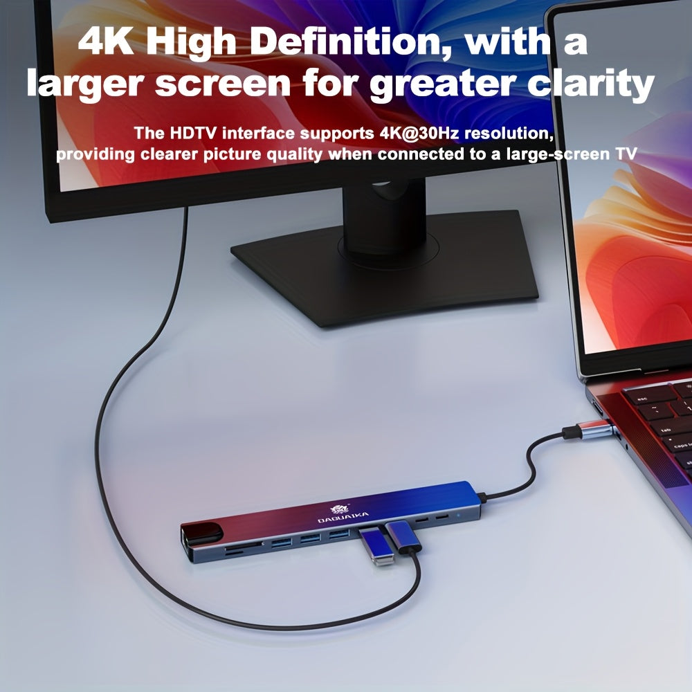USB C Hub Ethernet HDTV Adapter 10 In 1 Laptop Docking Station With 4K HDTV RJ45 Ethernet SD/TF Card Reader USB 3.0/2.0 PD 100W LAN USB-C Dongle For MacBook Pro/Air Pad Pro, XPS, Etc