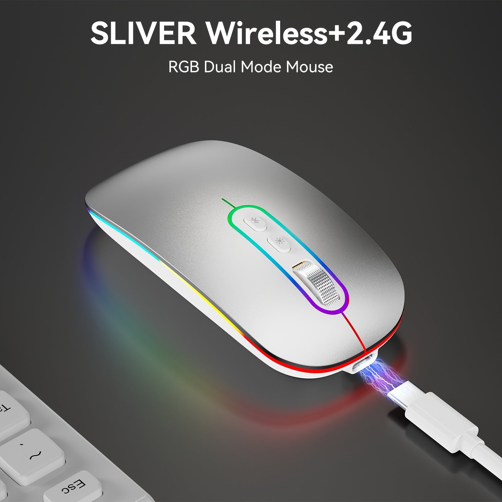 Cimetech Wireless Mouse, Slim Rechargeable Silent Mouse, LED Computer Mice with Dual Mode, Compatible with Ipad, Laptop, PC, Mac, Windows