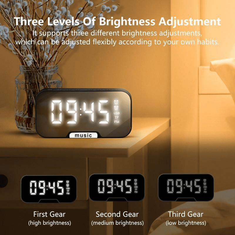Compact Pink Portable Speaker, FM Radio, LED LCD Mirror, Wireless Microphone, Wireless Connection, USB Charging, High Quality Audio, TF Card, Adjustable Volume And Brightness. Suitable for Easter, Birthday Gifts, Mini Wireless Alarm Clock Speaker