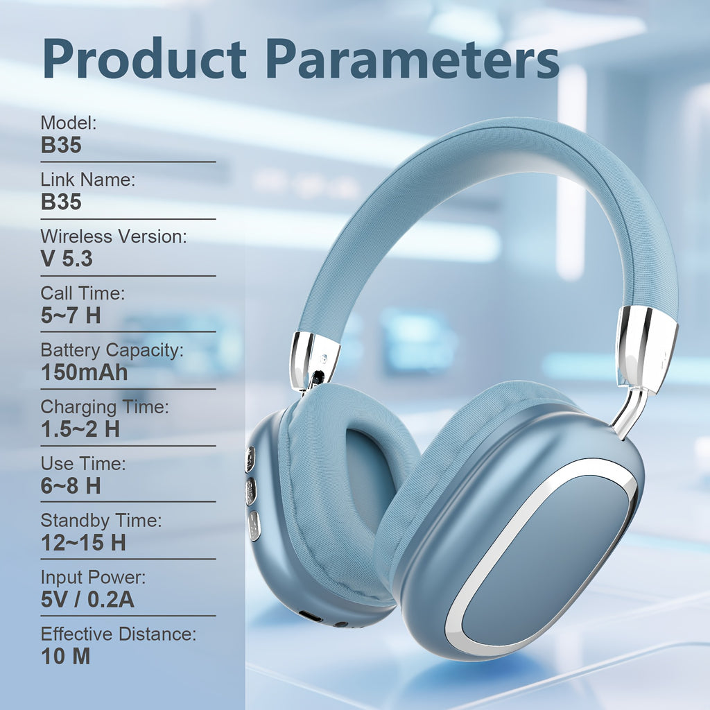 B35 Wireless Over-Ear Noise-Canceling Headphones | Wireless 5.3, Metal 90° Rotating Earpads, 6-8 Hours Of Playtime | Noise-Canceling For Immersive Sound | Compatible With Ios, Android, And Windows | Ideal For Music, Gaming, And Commuting