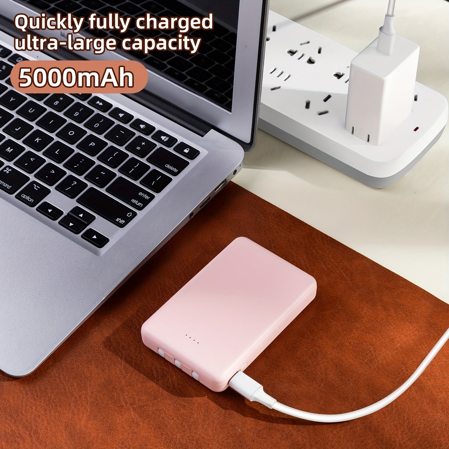 Portable Power Bank, Lightweight And Compact, 5000mAh/10000mAh, Mini Version with Built-in Cable, Can Charge 4 Devices Simultaneously with Type-C Input, LED Indicator Showing Remaining Capacity, Easy to Carry, Compact Charger with Built-in USB-C