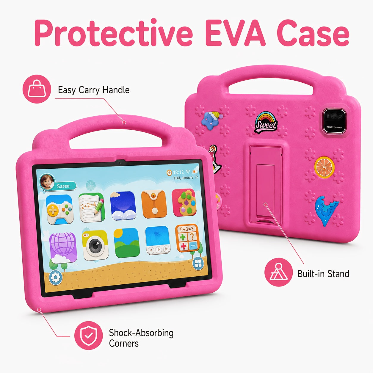 Android 15 10.1-inch Kids' Tablet! 12GB RAM (3+9GB Expansion) And 64GB ROM, Expandable to 1TB, 1280*800 IPS HD Screen, Dual Band WiFi6, 6000mAh Battery, Dual Cameras, Parental Controls, Pre-installed Apps/games, Durable Protective Case Is Included.