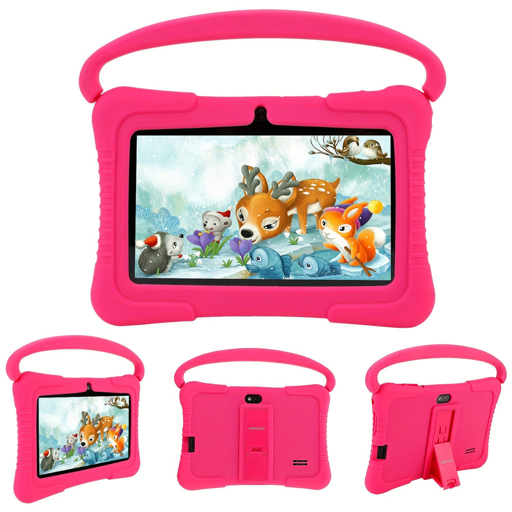 [Android Tablet] Veidoo 7-Inch Kids Tablet, 1GB RAM 16GB ROM / 2GB RAM + 32GB ROM, Eye-Protection Screen, WiFi, Dual Cameras, Educational Games, Parental Control App, Android Tablet With Drop-Proof Silicone Case (Pink)