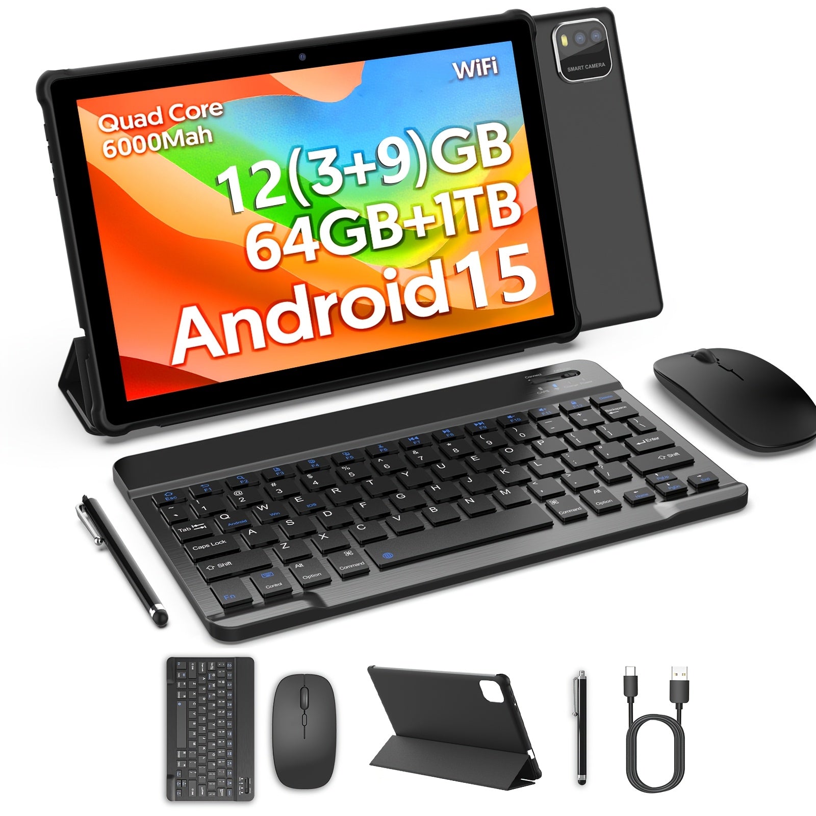 Android 15 Tablet Latest Tablets, 10 Inch Tablet 12(3+9)GB RAM 64GB ROM 1TB Expand, 6000mAh Battery 2 In 1 Tablet With Optional Keyboard, Case, Stylus, 4-Core Tablet PC, WiFi, 2MP+8MP Dual Camera, 1280 * 800 FHD IPS Screen