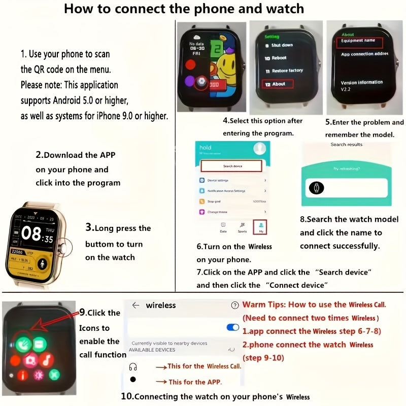 New Smartwatch -1.83in Full Touchscreen Smartwatch - Comes with A Free Strap, Android And iPhone Phone Answering, Message Notifications, Step And Calorie Tracking, Multiple Exercise Modes, Pedometer, Weather Reminder, Suitable for Both Men And Women