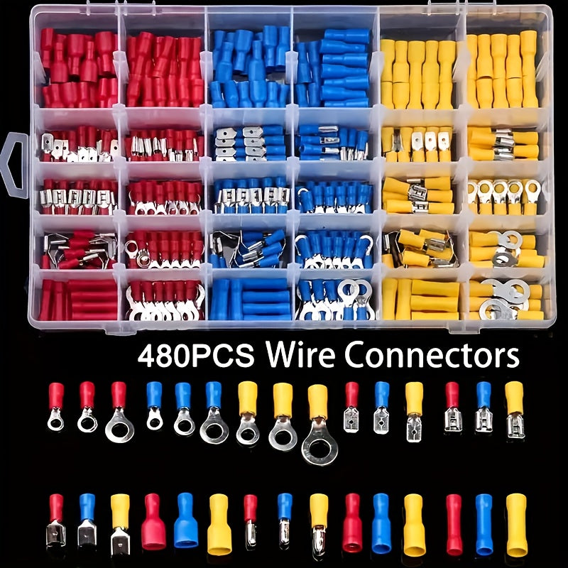 [Wire Terminals Kit] 480pcs Cold Crimped Wire Terminals Kit | Various Insulated Cable Connectors, Wire Crimped Docking & Automotive Accessories Combination Box