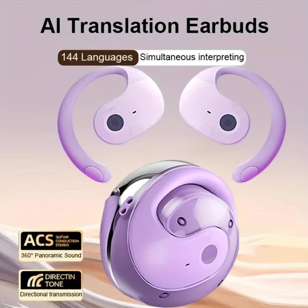 Ai-Powered Real-Time Translation Earbuds, Two-Way Interpreter for 144 Languages, Rechargeable Via USB Or Battery, Ideal for Travel, Business, Shopping, Learning, Carrying Pouch Included