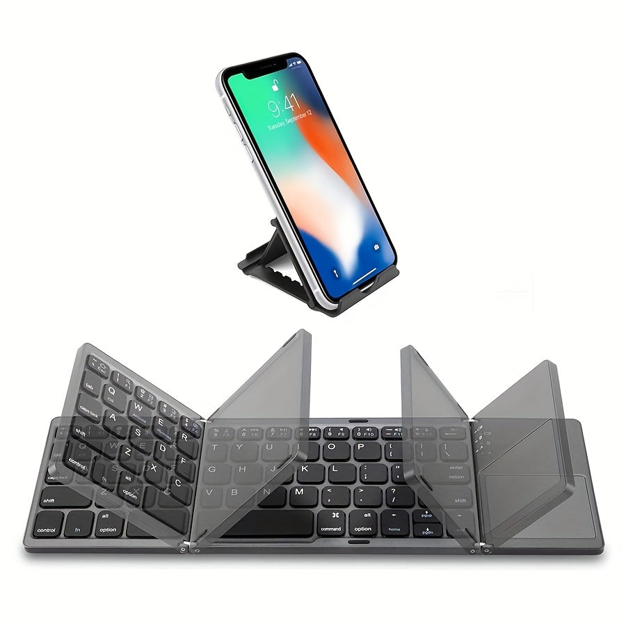 Seenda Foldable Wireless Keyboard with Touchpad Rechargeable Portable Tri-Folding Small Keyboard for Laptop Tablet PC Smartphone Windows IOS Android
