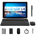 PRITOM Android 14 Tablet 10.1 Inches, 2-In-1 Tablet PC with Keyboard, Mouse, Protective Case, Stylus, 8GB (3GB + 5GB Expansion) RAM, 32GB ROM, Support 1TB Expansion, Dual Camera, Octa-Core Processor CPUA523, Without Wireless Function