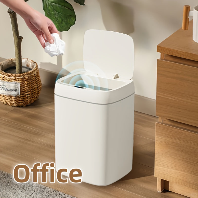 [Touchless Trash Bin] Automatic Sensor Trash Can | Hands-Free Touchless Operation, Modern White - for Home, Office, Hotel, Bathroom, Kitchen - No Batteries Included - Ideal for Small Spaces & Car