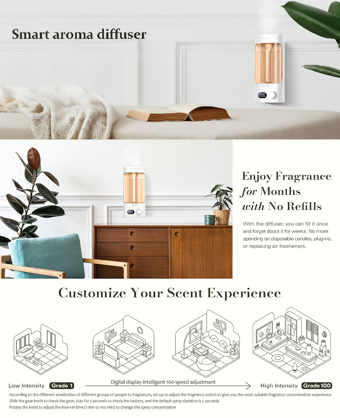 Aromatherapy Diffuser, Large-capacity Soundwave Technology Aroma Diffuser, Air Humidifier, Electric Essential Oil Diffuser, 100-level Adjustment, Automatic Shut-off, Suitable for Home, Office, And Pet Rooms, Household Product