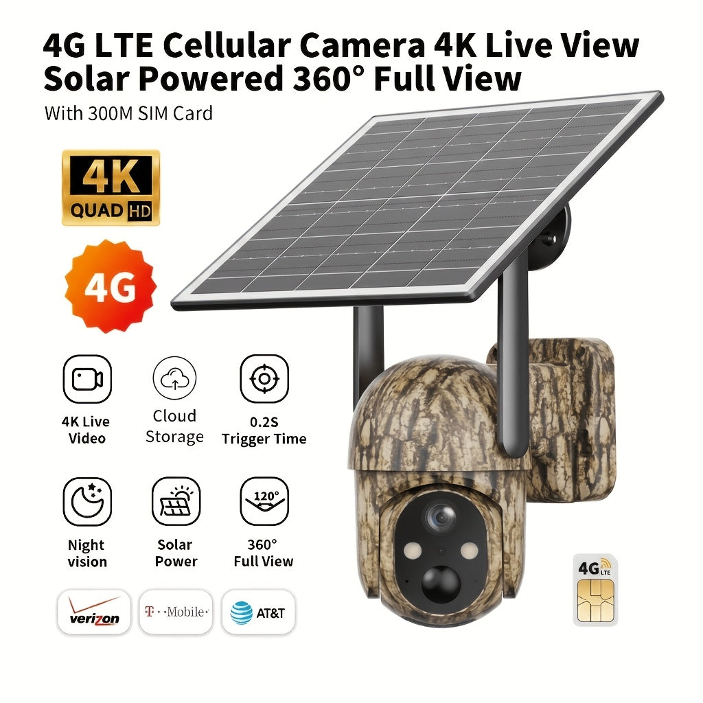 SEHMUA 4G LTE Cellular Solar Security Camera Wireless Outdoor, No WiFi Need Solar Powered Camera, Hunting & Farm Trail Camera With 360° Live View, 4K Night Vision, 2-Way Audio, Waterproof For Off-Grid Ranch & Wildlife Monitoring