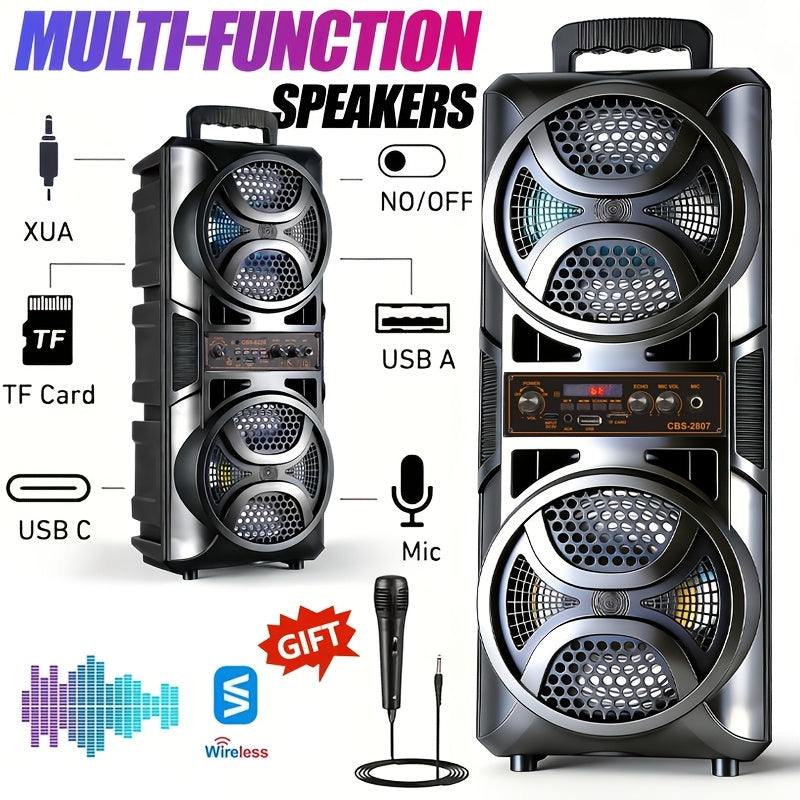 Wireless Wireless Dual Speaker Stereo Sound System Portable Subwoofer with RGB Ambience Lighting, Featuring Two Different Speaker Sizes, Excellent Sound Quality, Perfect for Family Gatherings/Party/Outdoor Camping, Home Entertainment, Trendy Audio