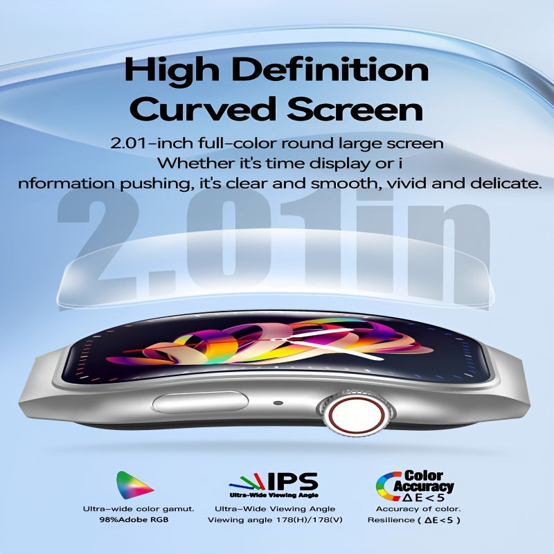 Valentine's Day Gift - Unisex Curved Screen Smartwatch, Supports Wireless Calling and Bluetooth 5.2 - High Quality, 1.96-inch HD Display, 360° Panoramic View, Rechargeable Battery, Fitness Tracking, Outdoor Sports, Fashionable Smartwatch