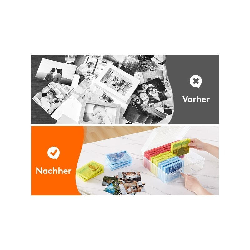 Photo Storage Box 4x6 Photo Case, 14 Inner Photo Keeper, Clear Photo Boxes Storage with 1 Sheet Label Sticker, Plastic Craft Storage Box with lids for Cards Pictures Stamps Office Supplies