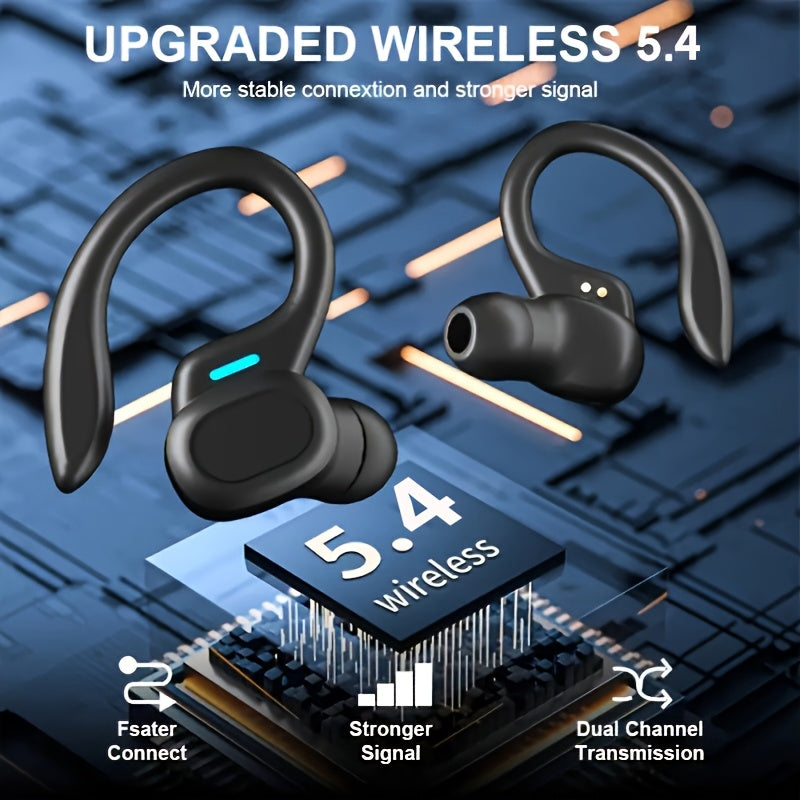 1pc True Wireless Earbuds With Mic, TWS In-Ear Headphones With ENC Noise Cancelling, Touch Control Volume, Wireless Earhook, LED Display Charging Case, Semi-Open-Back, BT 5.4 Compatible With Cellphones, 300mAh Rechargeable Battery, Type-C Charging