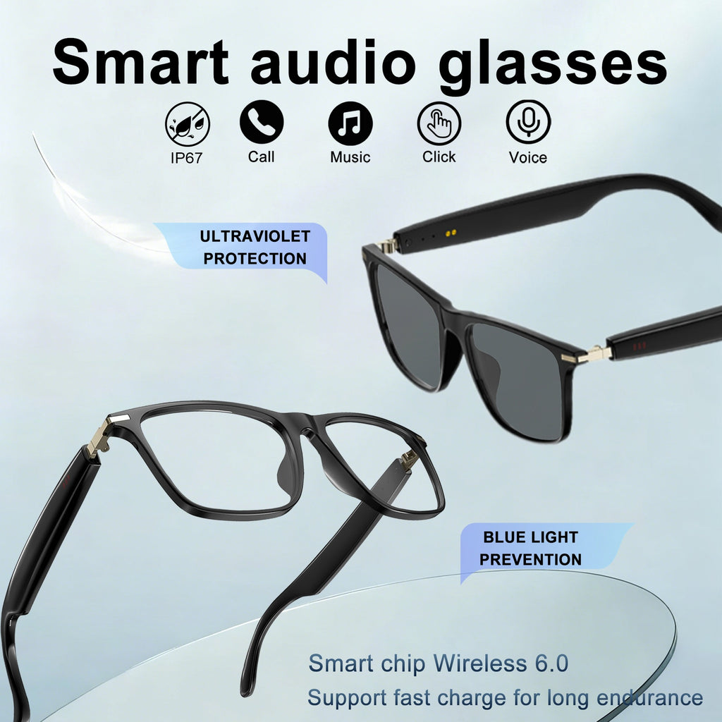 Smart Wireless 5.3 Multi-Functional Glasses, Wireless Call, Play Music, Outdoor Sports, Headphone Rechargeable, HIFI Sound Quality, Long Life, Black Technology, Anti-Blue Light, Anti-Ultraviolet Lens, Unisex, Birthday/Christmas Gift, Halloween Gift