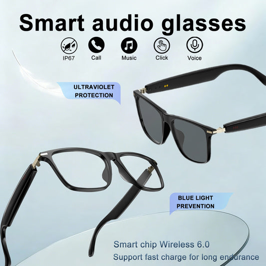 Smart Wireless 5.3 Multi-Functional Glasses, Wireless Call, Play Music, Outdoor Sports, Headphone Rechargeable, HIFI Sound Quality, Long Life, Black Technology, Anti-Blue Light, Anti-Ultraviolet Lens, Unisex, Birthday/Christmas Gift, Halloween Gift