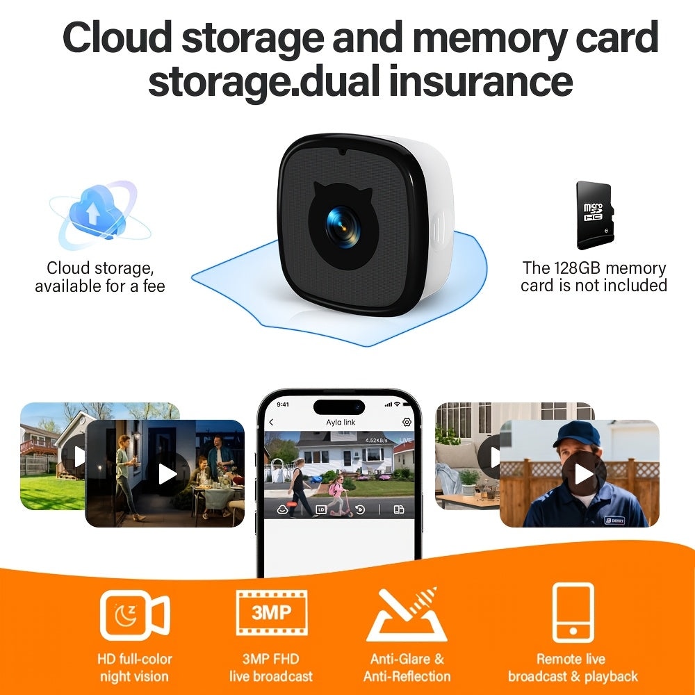 1pc/2pcs/4pcs Window Camera With 2.4G/5GHZ AI Motion Detection & Full-Color Night Vision - 3MP FHD Video, Wide Angle, Wi-Fi Monitored Camera Suitable For/Office Surveillance, App-Controlled