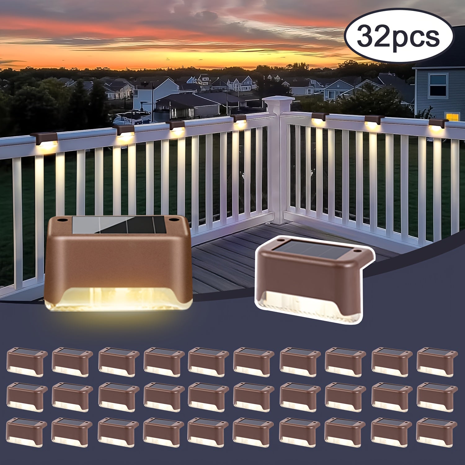 [Solar LED Roof Lights] Solar Deck Light 32pack/16pack/8pack Solar LED Roof Lights, Automatic Switch on and Off, 12-hour Lighting of Outdoor Stairs, 800mAh Fences and Passages, Warm White Light, Easy to Install, Very Suitable for Commercial Spaces Such as