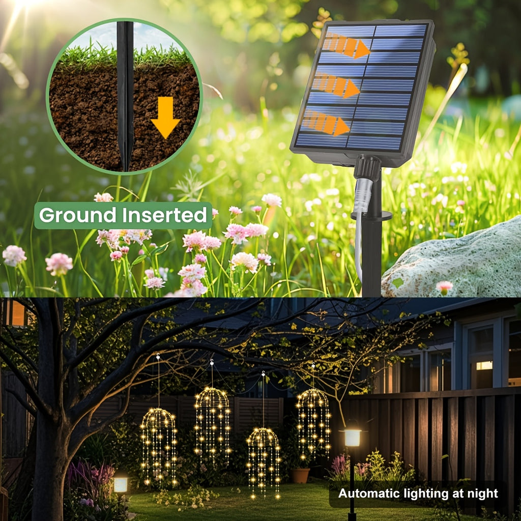 [Wedding, Valentine's Day] 4pcs Solar LED Lights, Wire Hanging Jellyfish Lights, 8 Modes, Outdoor Home Garden Decoration, Wedding, Valentine's Day, Outdoor Decoration, Creating Atmosphere For Courtyards, Bars, And Events, Holiday Decorative Lights | Hangi