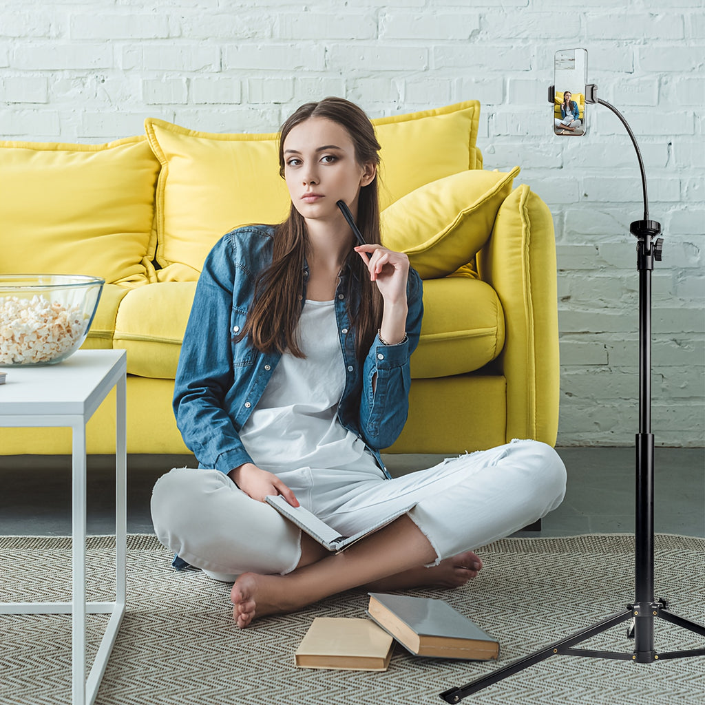 [Adjustable Phone Tripod] 63 Inch Adjustable Phone Tripod With 360° Goose Neck, Universal Phone Grip, Ideal For Content Creators, Live Broadcast& Filming, Selfie