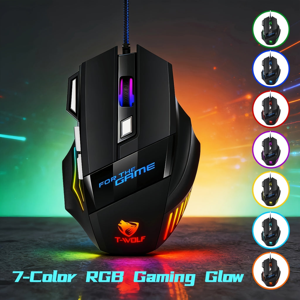RGB Gaming Wired Mouse Pro-Grade- Ergonomic Design For Casual & Competitive Gamers, Turbo Click & Programmable Buttons, Multi-Mode Sensitivity Control, Dynamic RGB Lighting | Lightweight With Forward/Back Shortcuts - USB Plug & Play | Multiple Model