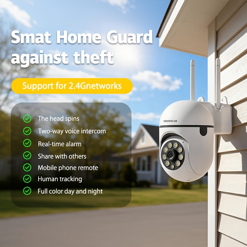 SZSINOCAM 1080P/2.4G Wireless Wifi Camera/Color Night Vision/Two-Way Audio/360-Degree Pan/Tilt/Zoom, AI Motion Tracking And Detection/Home Security Monitoring/Spotlight, And Alarm/Cloud Storage And TF Card Storage.., Property Protection