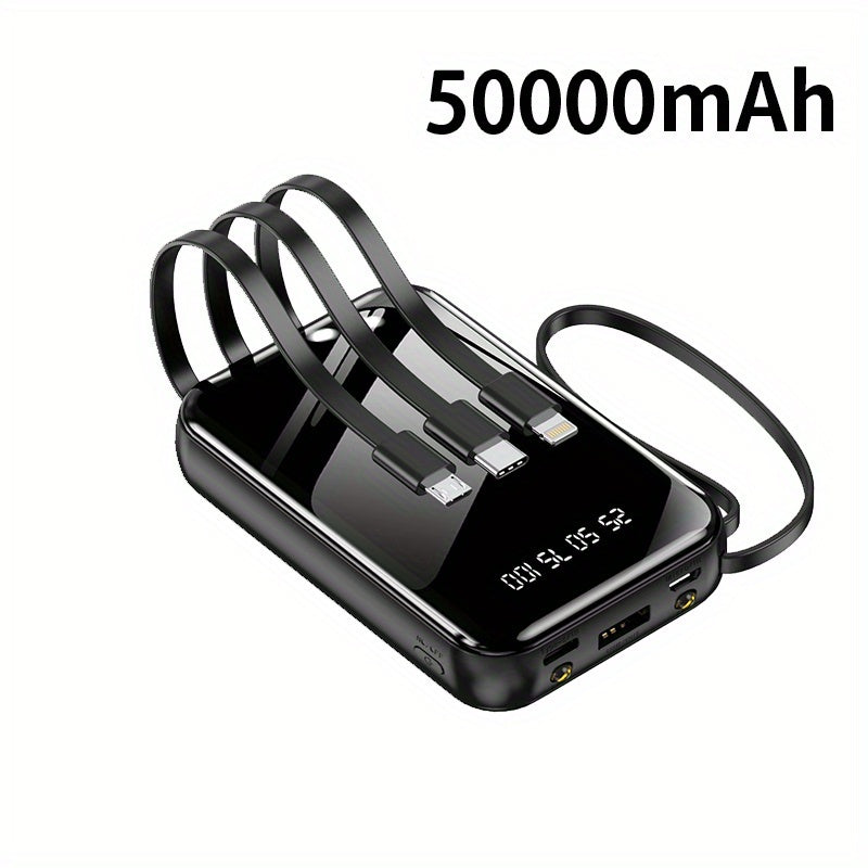 Portable Large Capacity Mobile Power Bank, Spare Battery Pack, Fast Charging, Built-in Intelligent Digital Display Of Power/multiple Data Cables/flashlight, Outdoor Portable Emergency Power Supply Device, Gift For Relatives And Friends