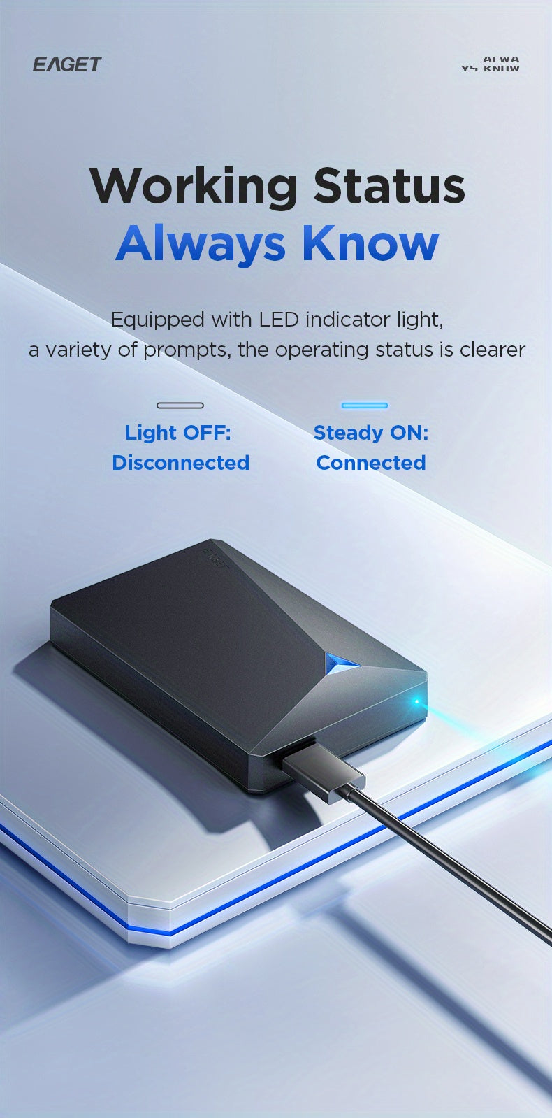 G20pro EAGET 1TB USB3.0 Portable Hard Drive, Dual-Disk Design, 5GB/s Transfer Speed, 2.5inh External Mechanical Hard Drive, Plug & Play, Wide Compatibility for PC, Laptop, Mac, Business & Home Use, Data Backup, Sleek Design, Reliable Storage