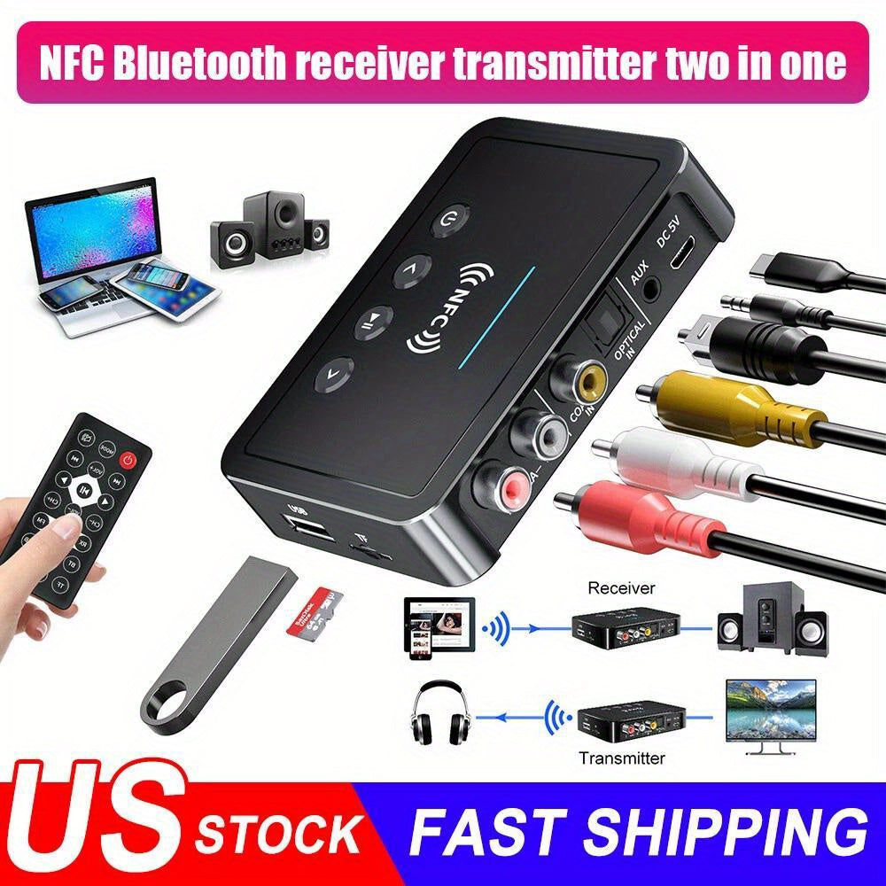 Wireless Transmitter Receiver, Wireless 3.5Mm Adapter, AUX NFC to 2 RCA Audio