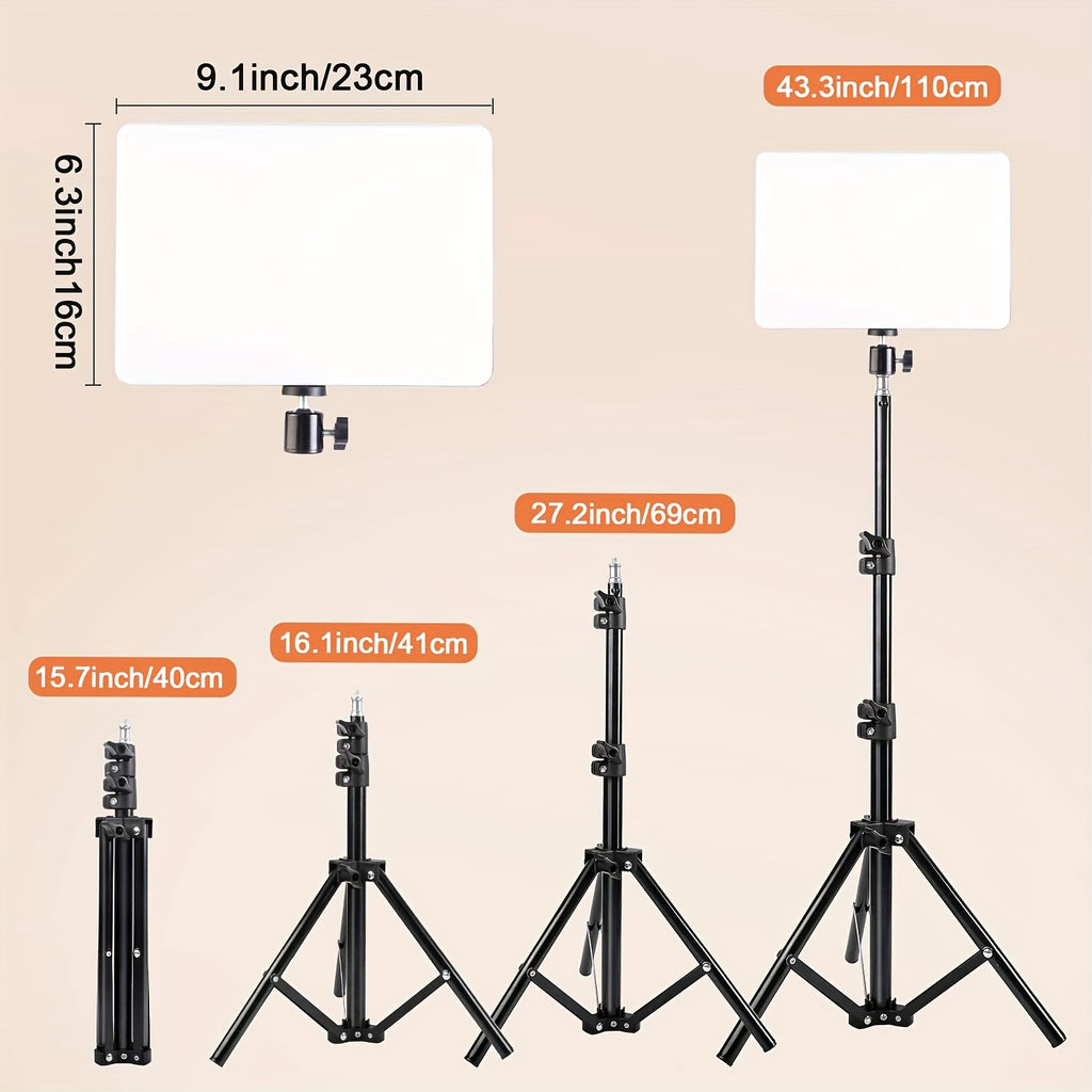 ZOMEI 43.3" LED Square Light Kit, Video Photography Lighting Kit, Adjustable Light Dimmable Studio Light with Tripod Stand & Phone Holder, LED Light for Video Recording, Game Streaming