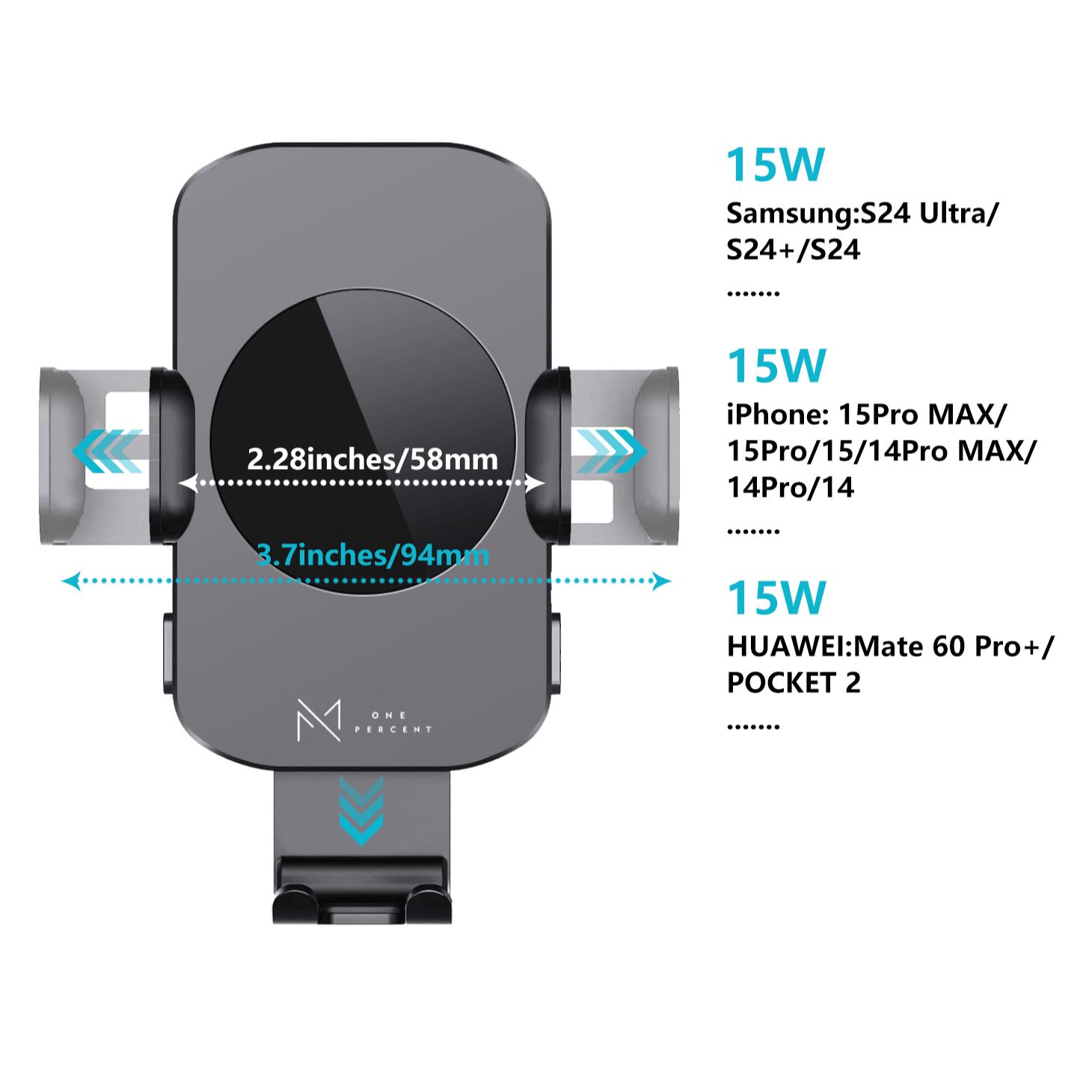 Ultra-Fast 15W RapidWireless Car Charger - Smart Auto Clamping Phone Mount for iPhone 15 14 13 12 11 Pro Max, Samsung Galaxy S23 S22 S21 - Hassle-Free, Seamless Compatibility