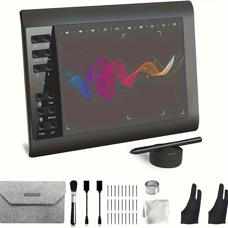 1060Graphic Drawing Tablet, 10 X 6 Inch Drawing Tablet With 8192 Levels Battery-Free Pen And Bag, 12 Hot Keys, Compatible With PC/Mac/Android For Painting, Design & Online Teaching