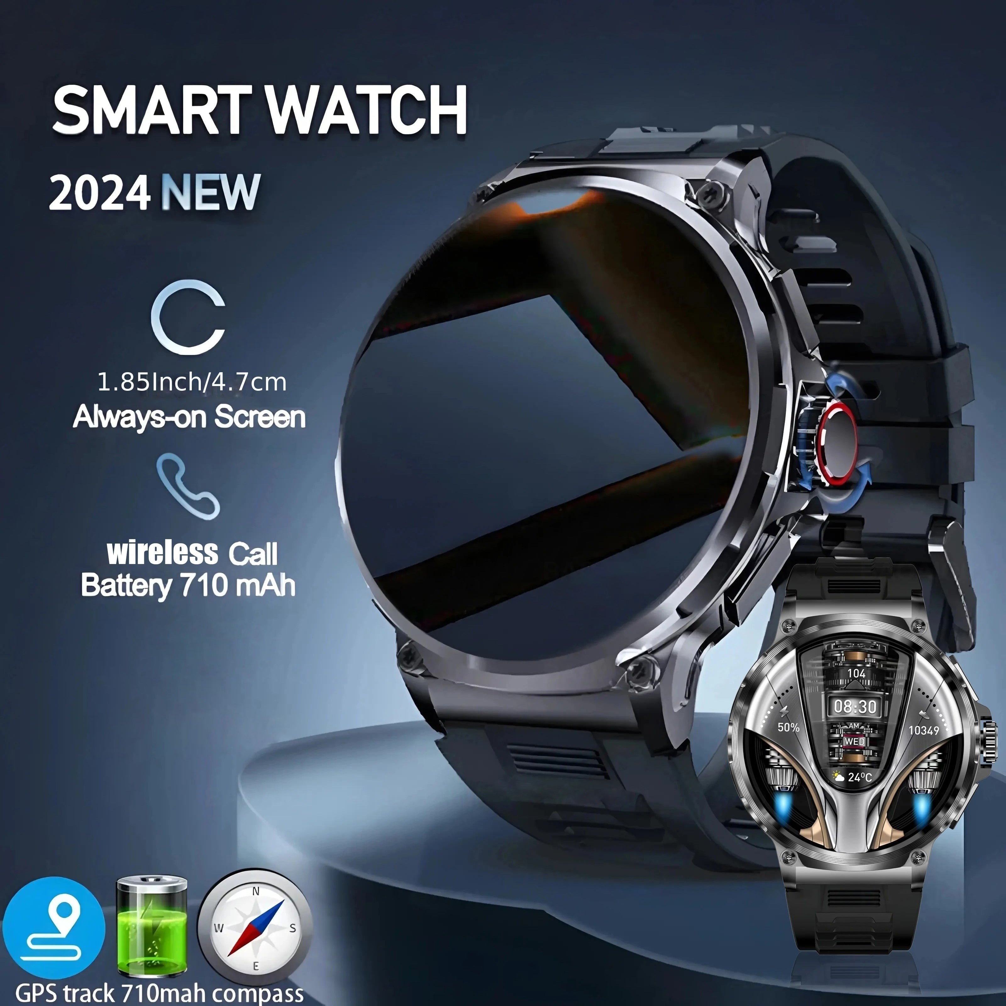 360*360 High-definition Men's Outdoor Sports Smartwatch - Wireless Communication, 710mAh Battery Life, High-quality Speaker, Sports Data Tracking, Sleep Monitoring, Dynamic Dial Image, Wireless Phone Answering, Message Notification, Music Control