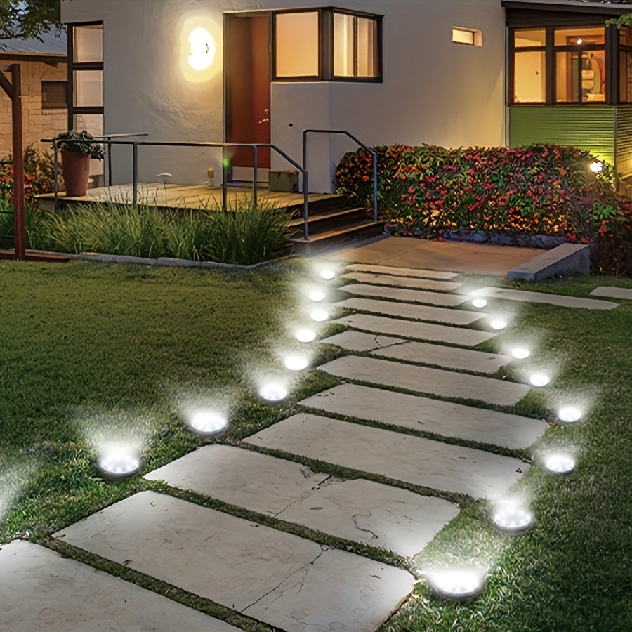[8pcs Smart Light] 8pcs Smart Light [8LED Lamp Bead Ultra-Bright Solar Light] Floor Light/ Outdoor Semi-Recessed Lighting/ Suitable for Gardens, Backyards, Staircases, Decks, Swimming Pools, Paths, Driveways, Outdoor Solar Column Cap Lights