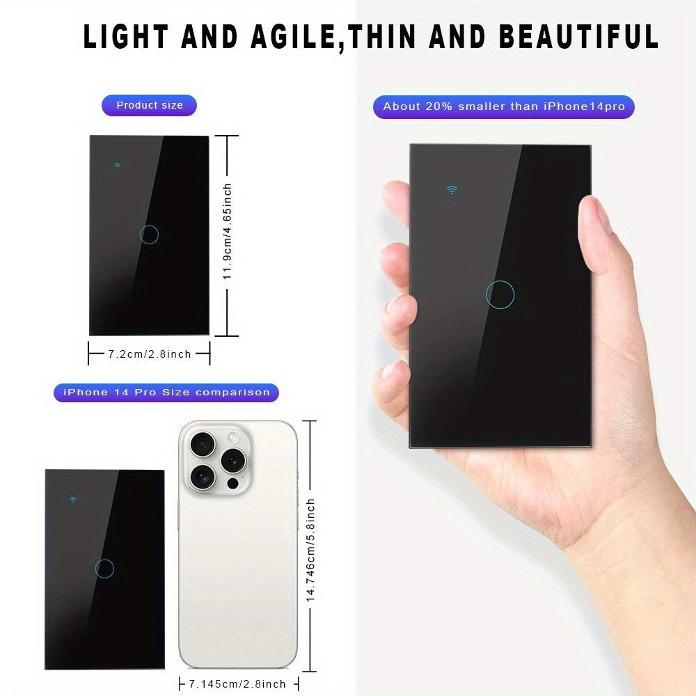 Black Smart Switches for Lights/US Standard Supports Mobile APP Control Alexa Google Voice ControlTempered Glass Panel 1/2/3/4 Channels 100-240V 50Hz/60Hz Requires Neutral Wire Connection