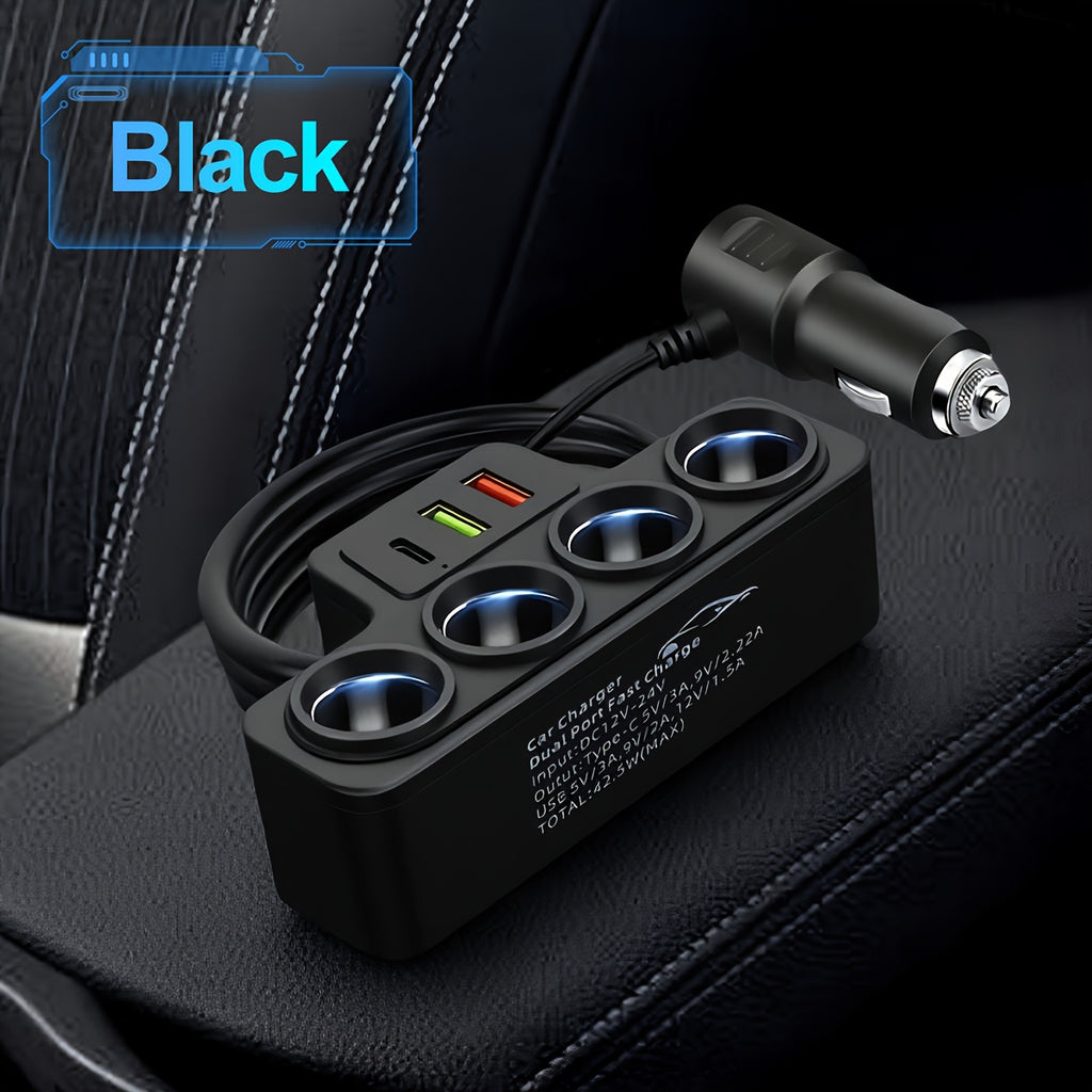 [Super Fast Car Charger] 120W Super Fast 7-in-1 Car Charger - Plug Adapter, Atmosphere Light, Accessories for iPhone 16/15/14/13/12/11 and Android